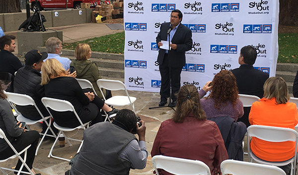 Image: Speaker during ShakeOut press conference in Berkeley