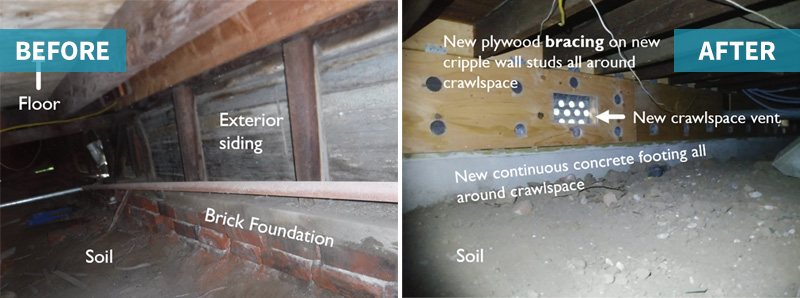 Image: Before and After unreinforced masonry-brick retrofitting