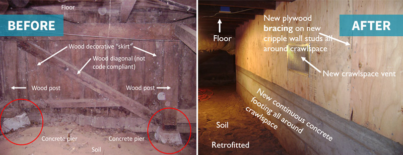 Image: Before and After post and pier retrofitting