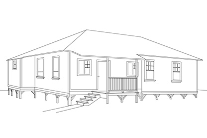 Image: Blueprint drawing of a post and pier house