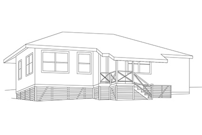 Image: Blueprint drawing of a post and pier house - front